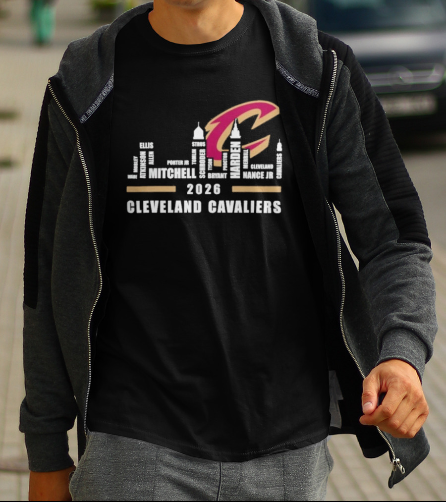 Cleveland Cavaliers 2026 Skyline Mitchell Bickerstaff Garland Allen Mobley Wade Okoro LeVert Stevens T-Shirt