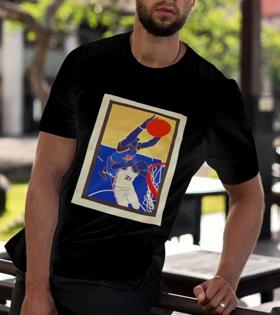 Mitchell Robinson 23 Dunking Joel Embiid 21 New York Knicks Basketball NBA 2026 T-Shirt