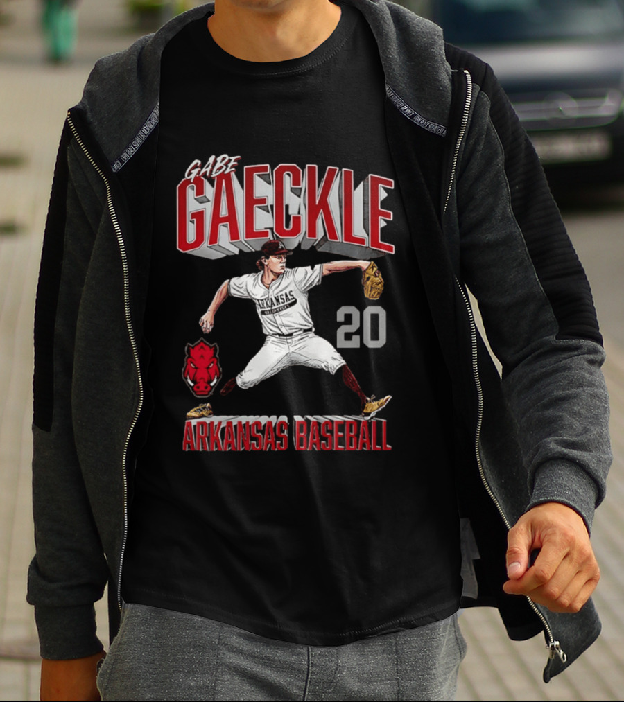 Gabe Gaeckle 20 Arkansas Razorbacks Baseball NCAA T-Shirt