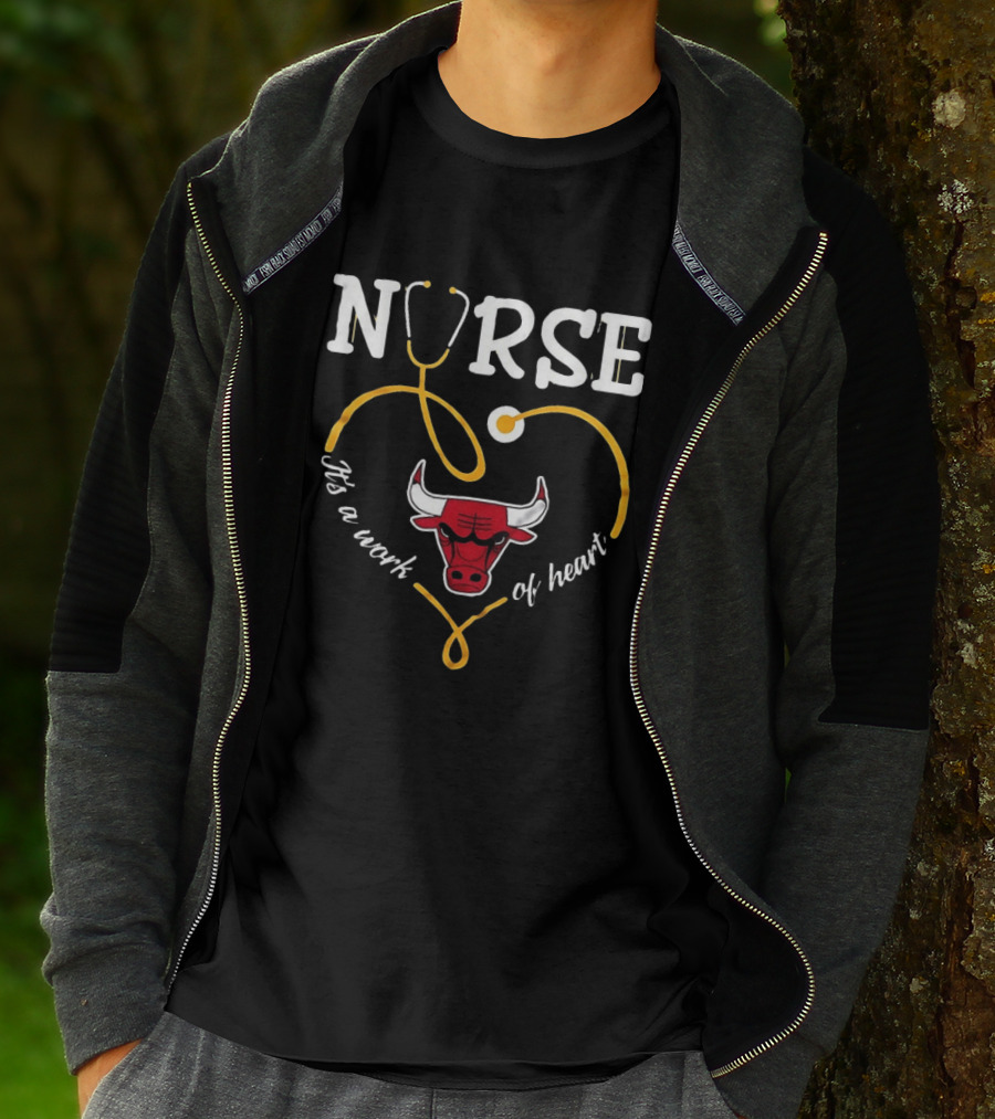 Nurse It's A Work Of Heart Chicago Bulls Stethoscope Heart T-Shirt
