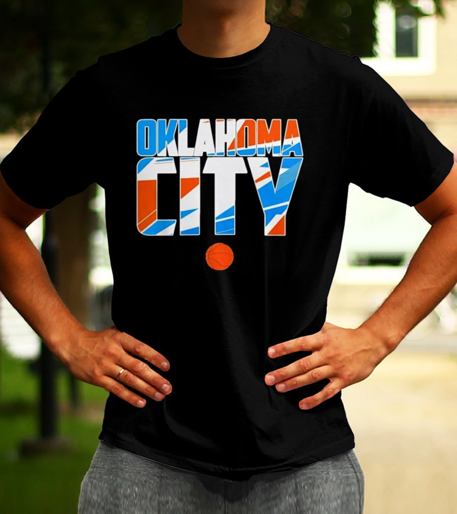 Oklahoma City Basketball Pride Colorful Lettering With Orange Basketball T-Shirt