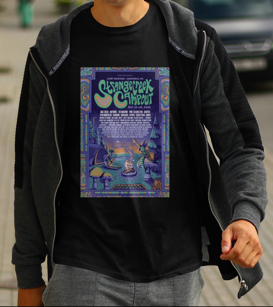 StrangeCreek Campout Greenfield May 22 25 2026 Camp KeeWanee Max Creek Pink Talking Fish Festival T-Shirt