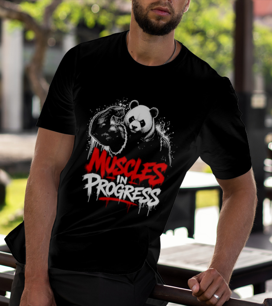 Panda Muscles In Progress Gym Workout Motivation T-Shirt