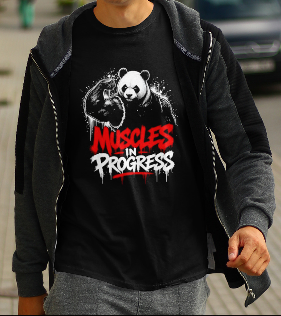 Panda Muscles In Progress Gym Workout Motivation T-Shirt