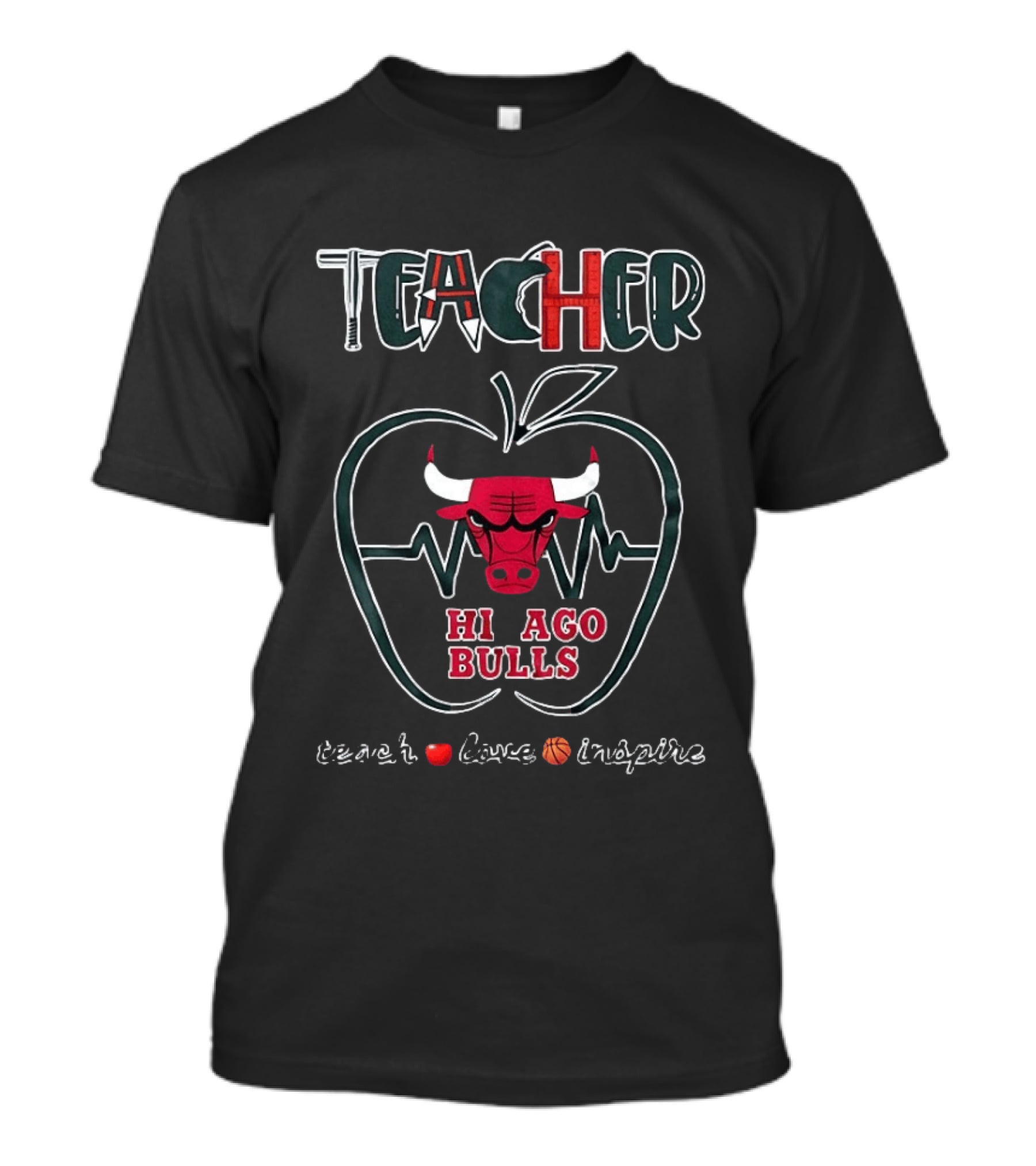 Teacher Teach Love Chicago Bulls Apple Basketball Inspire T-Shirt
