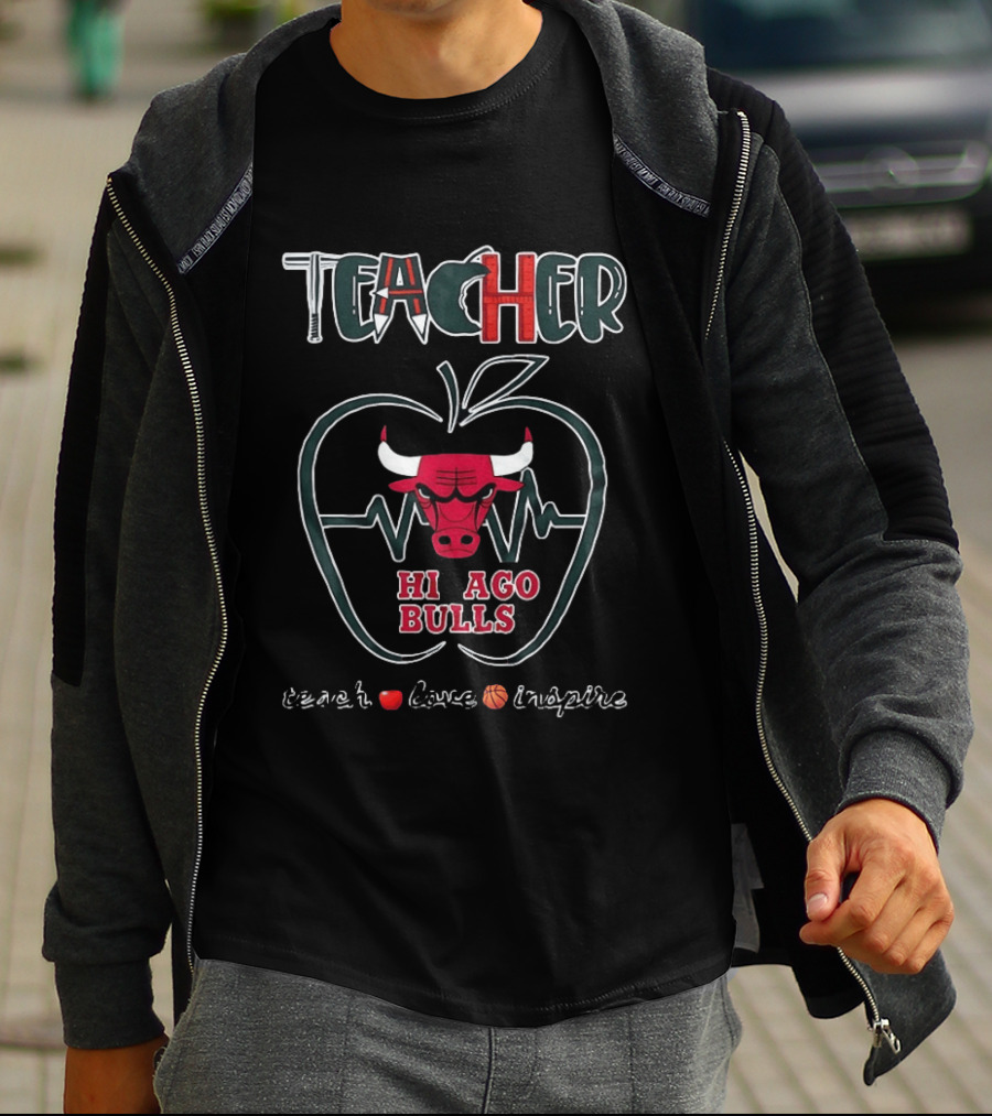 Teacher Teach Love Chicago Bulls Apple Basketball Inspire T-Shirt