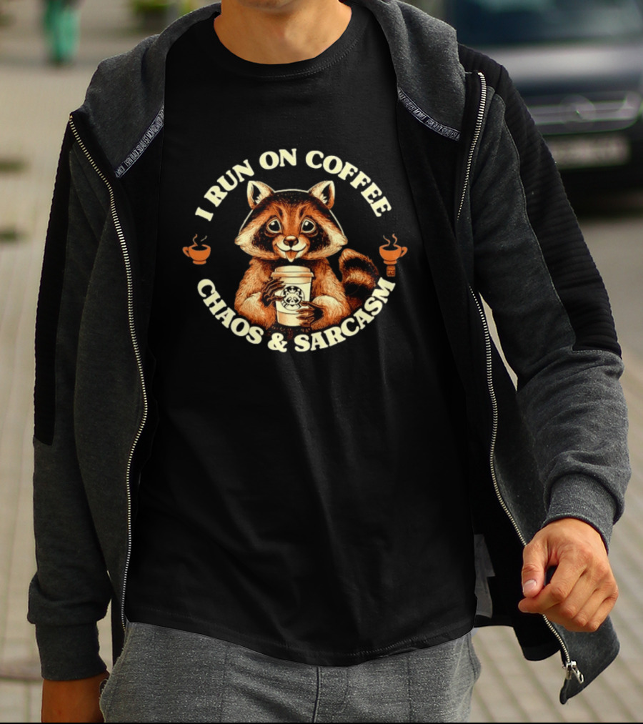 I Run On Coffee Chaos And Sarcasm Raccoon Vintage Coffee Lover T-Shirt
