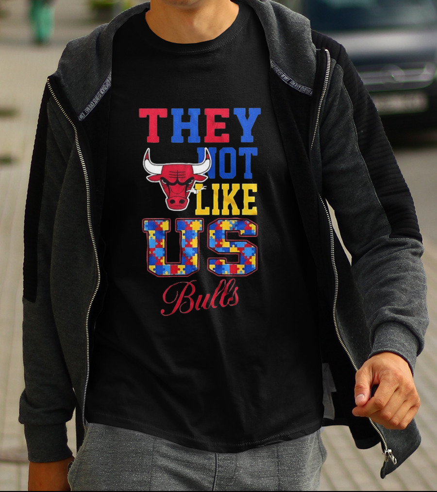 They Not Like Us Autism Awareness Chicago Bulls Puzzle Pieces T-Shirt