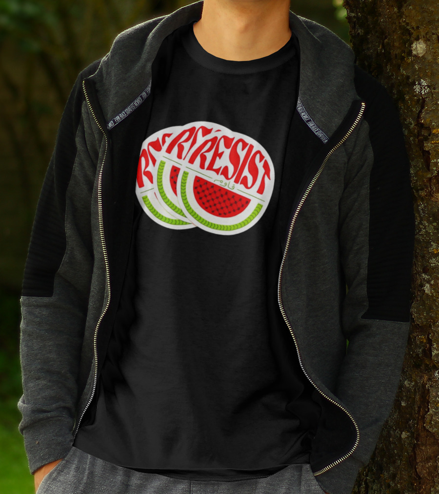Watermelon Keffiyeh Resist Free Palestine Arabic Text قاوم T-Shirt