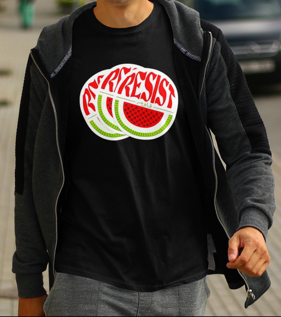 Watermelon Keffiyeh Resist Free Palestine Arabic Text قاوم T-Shirt