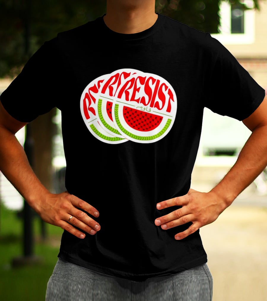 Watermelon Keffiyeh Resist Free Palestine Arabic Text قاوم T-Shirt