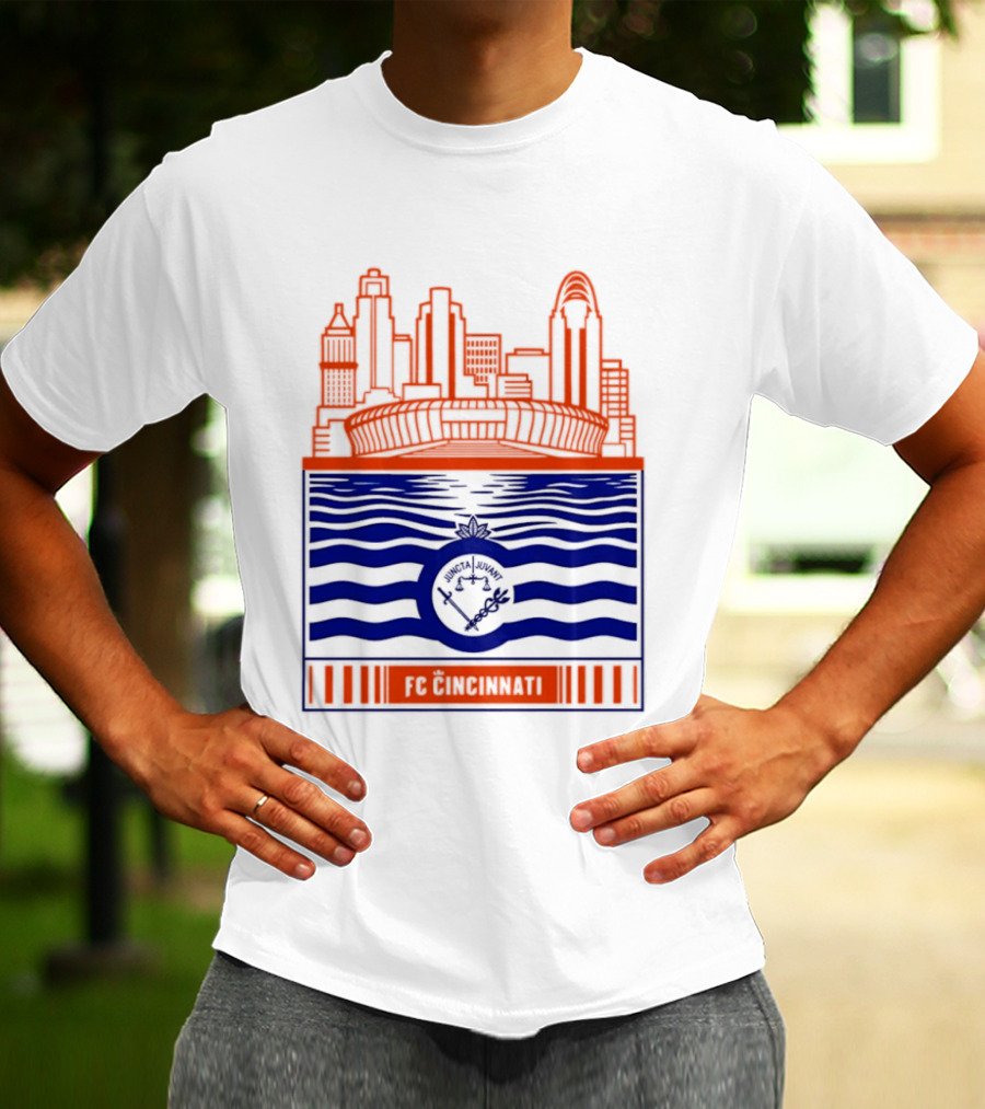 FC Cincinnati Stadium Skyline With River Flag T-Shirt
