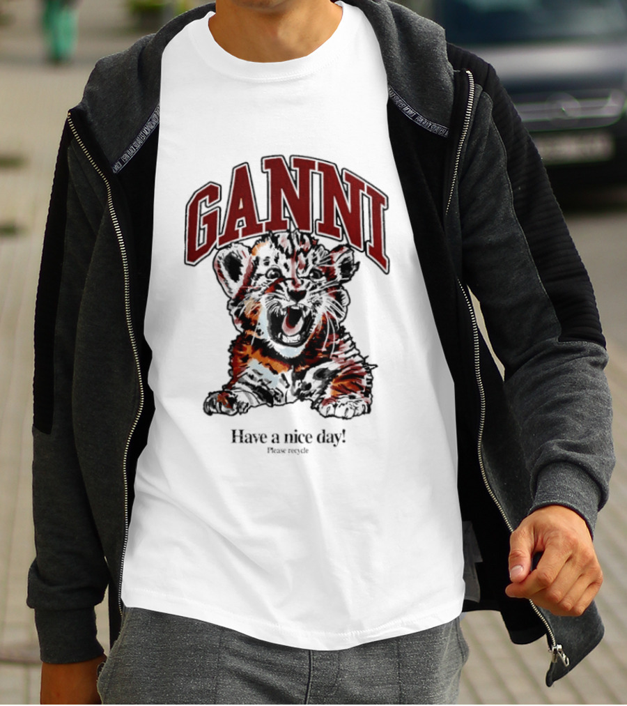 Ganni Have A Nice Day Please Recycle Tiger T-Shirt