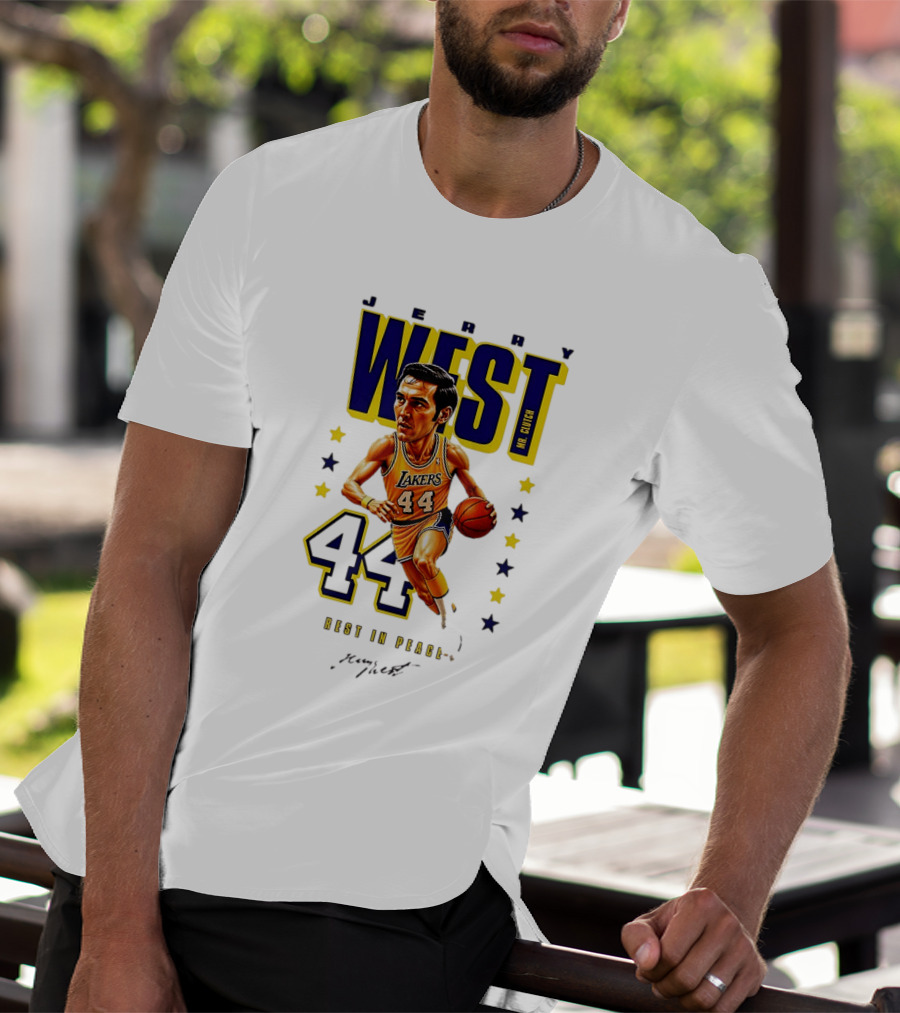 Jerry West Mr. Clutch Lakers Legend 44 Rest In Peace Caricature T-Shirt