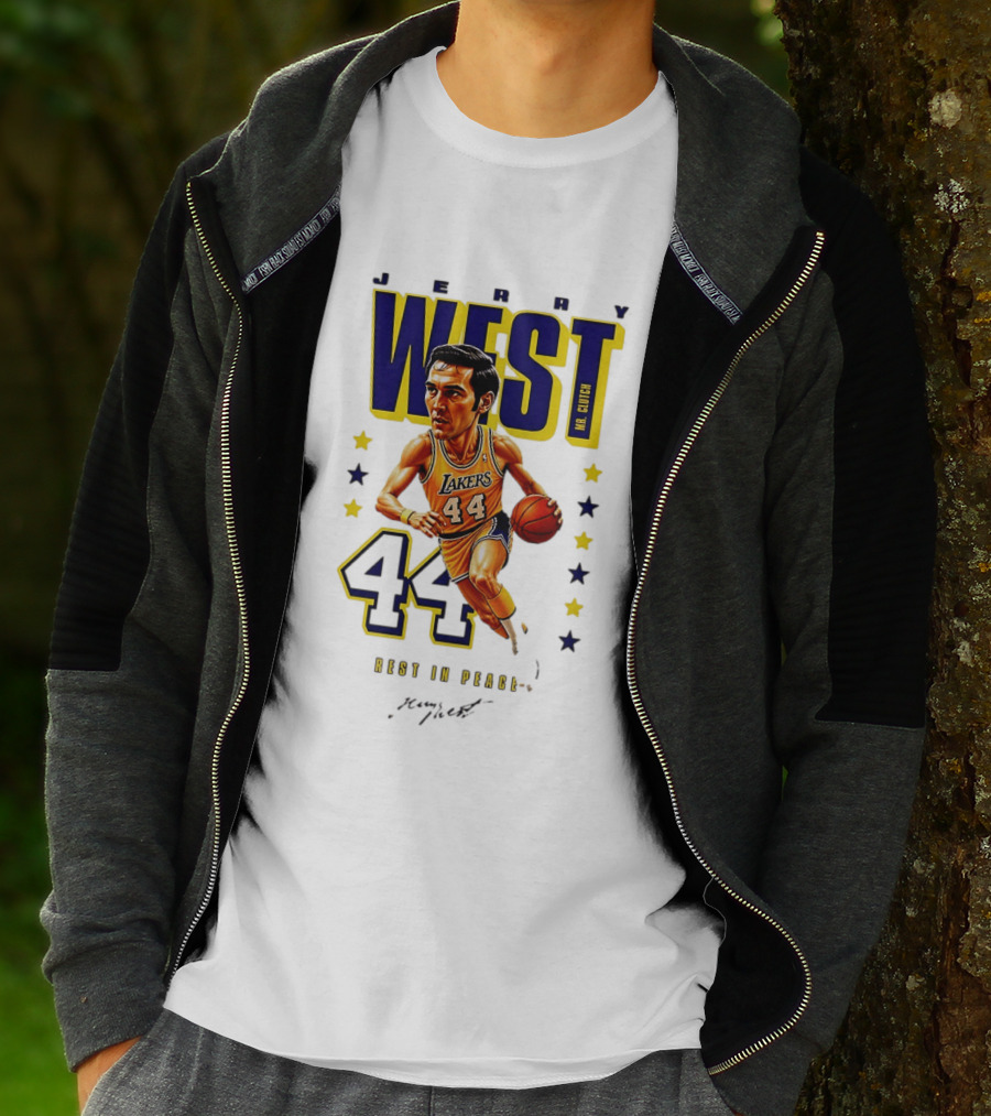 Jerry West Mr. Clutch Lakers Legend 44 Rest In Peace Caricature T-Shirt