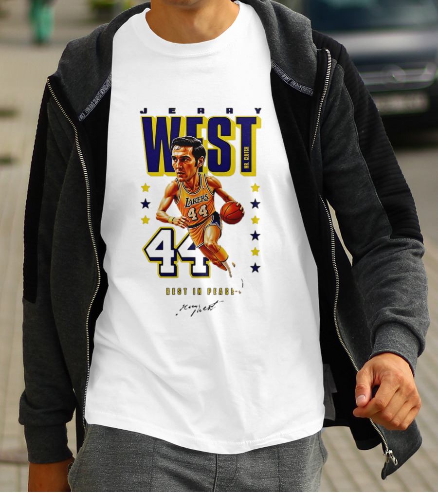 Jerry West Mr. Clutch Lakers Legend 44 Rest In Peace Caricature T-Shirt