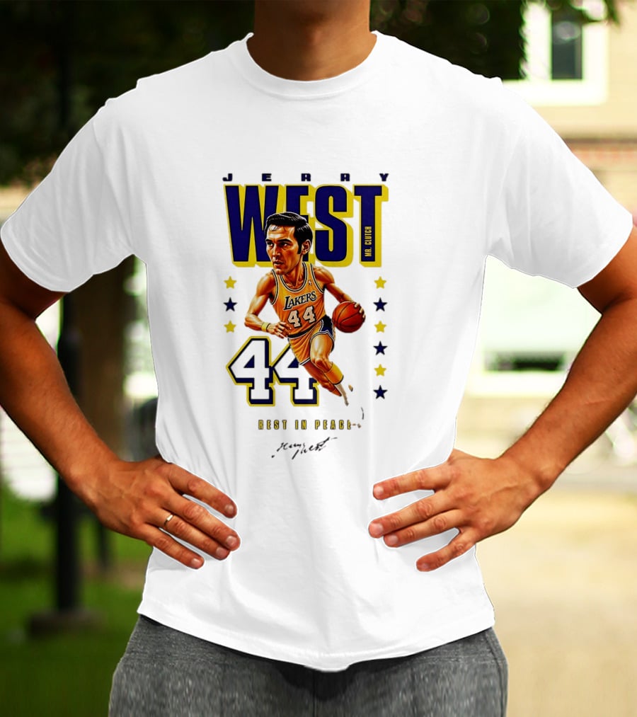 Jerry West Mr. Clutch Lakers Legend 44 Rest In Peace Caricature T-Shirt