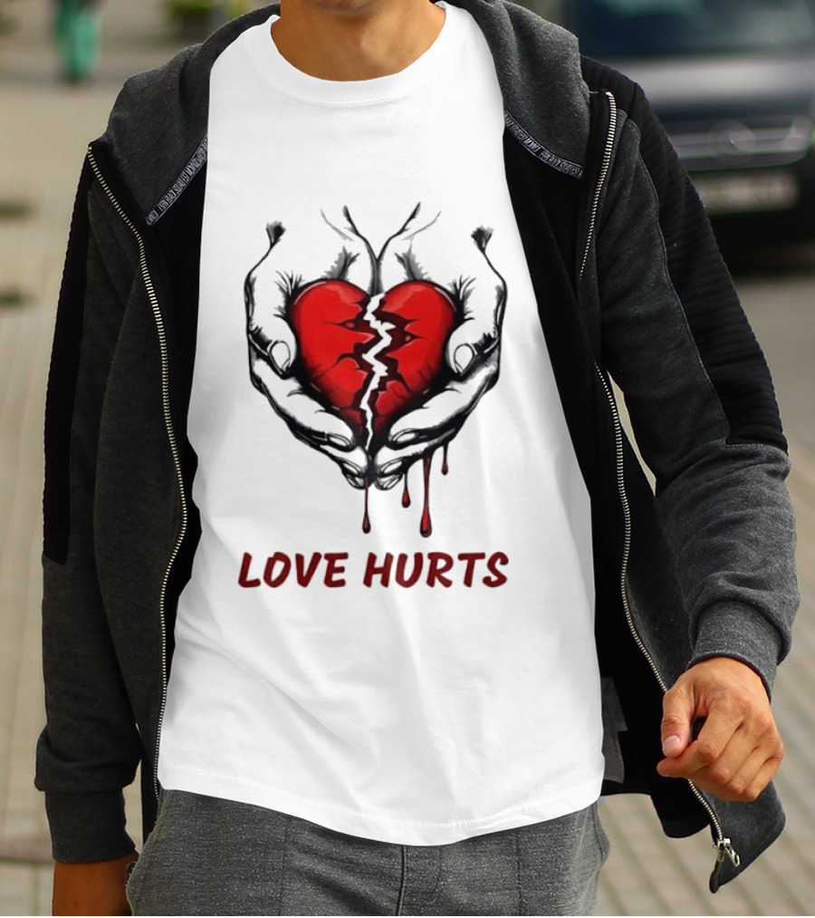 Love Hurts Bleeding Broken Heart Emotional Expression T-Shirt