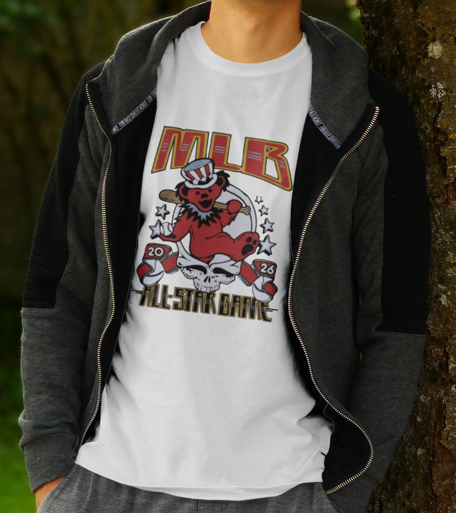MLB 2026 All Star Game Grateful Dead Bear With Bat Patriotic Hat T-Shirt
