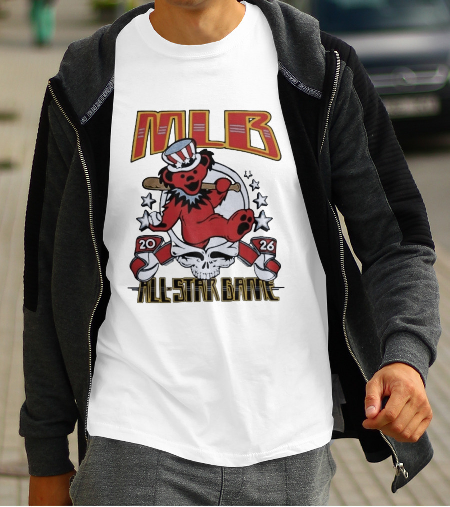 MLB 2026 All Star Game Grateful Dead Bear With Bat Patriotic Hat T-Shirt