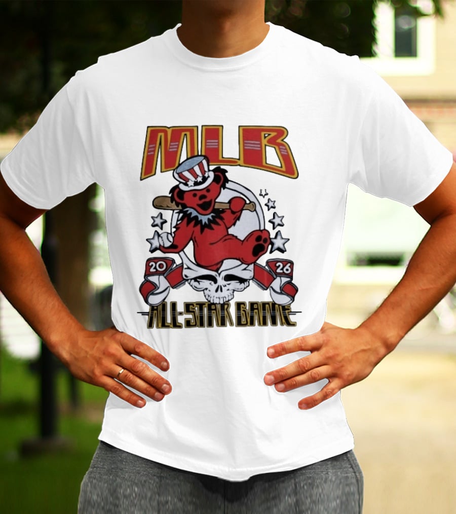 MLB 2026 All Star Game Grateful Dead Bear With Bat Patriotic Hat T-Shirt