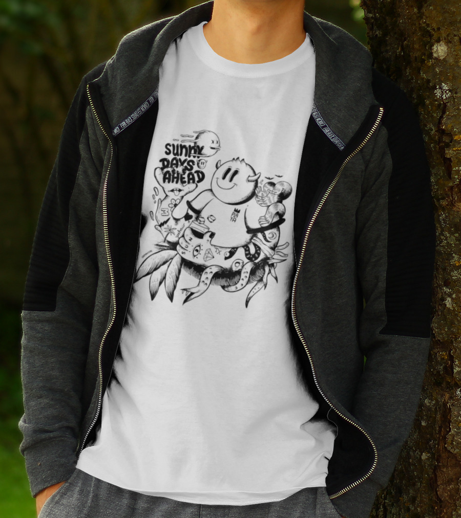 Sunny Days Ahead Monster Doodle Happy Cartoon Character With Flowers T-Shirt