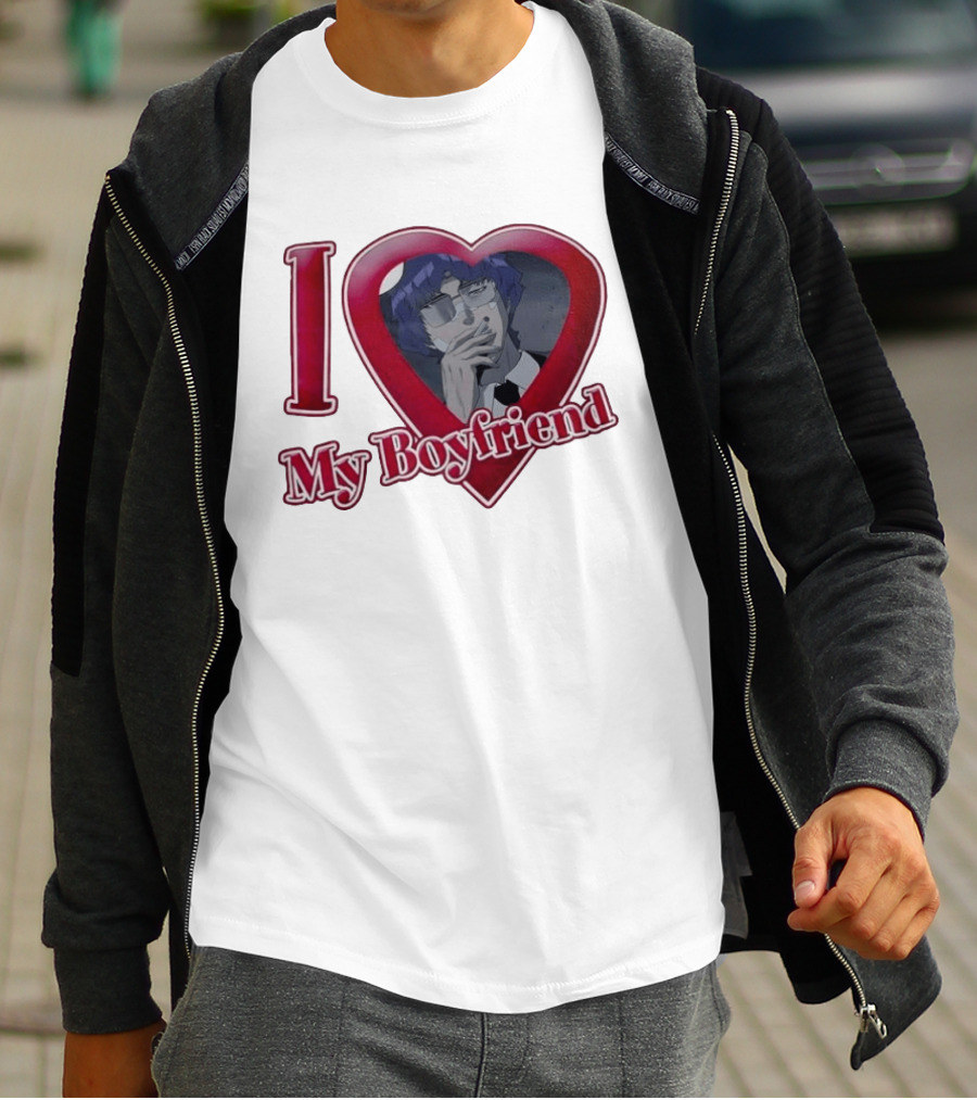 I Love My Boyfriend Heart Anime Style Wolf Keum Wind Breaker T-Shirt