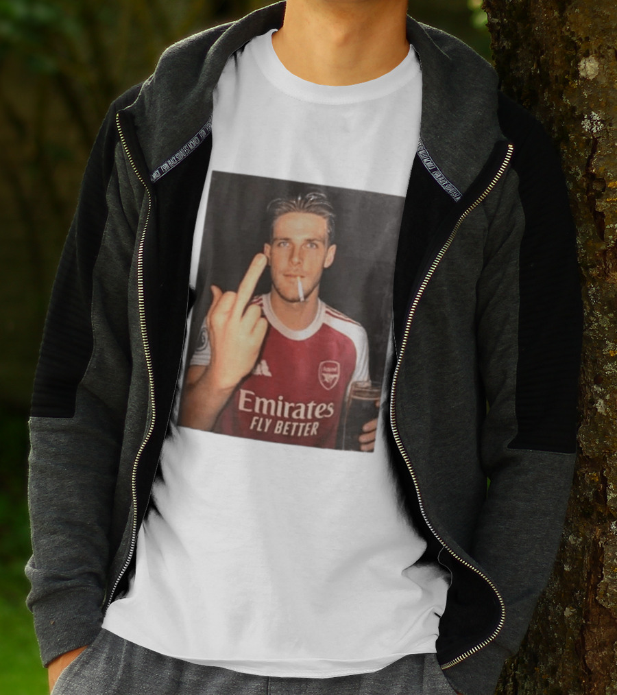 Emirates Fly Better Arsenal Middle Finger Smoking Soccer Player T-Shirt