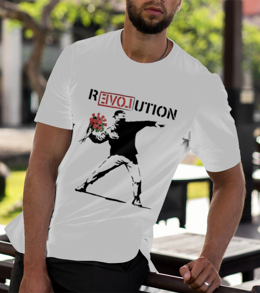 Revolution With Love Letter Throwing Roses Graffiti T-Shirt