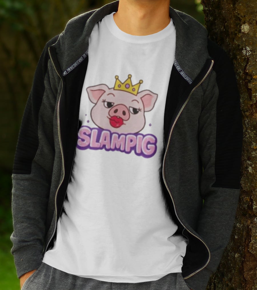 Slam Pig Princess Crown Cartoon With Kissy Lips T-Shirt