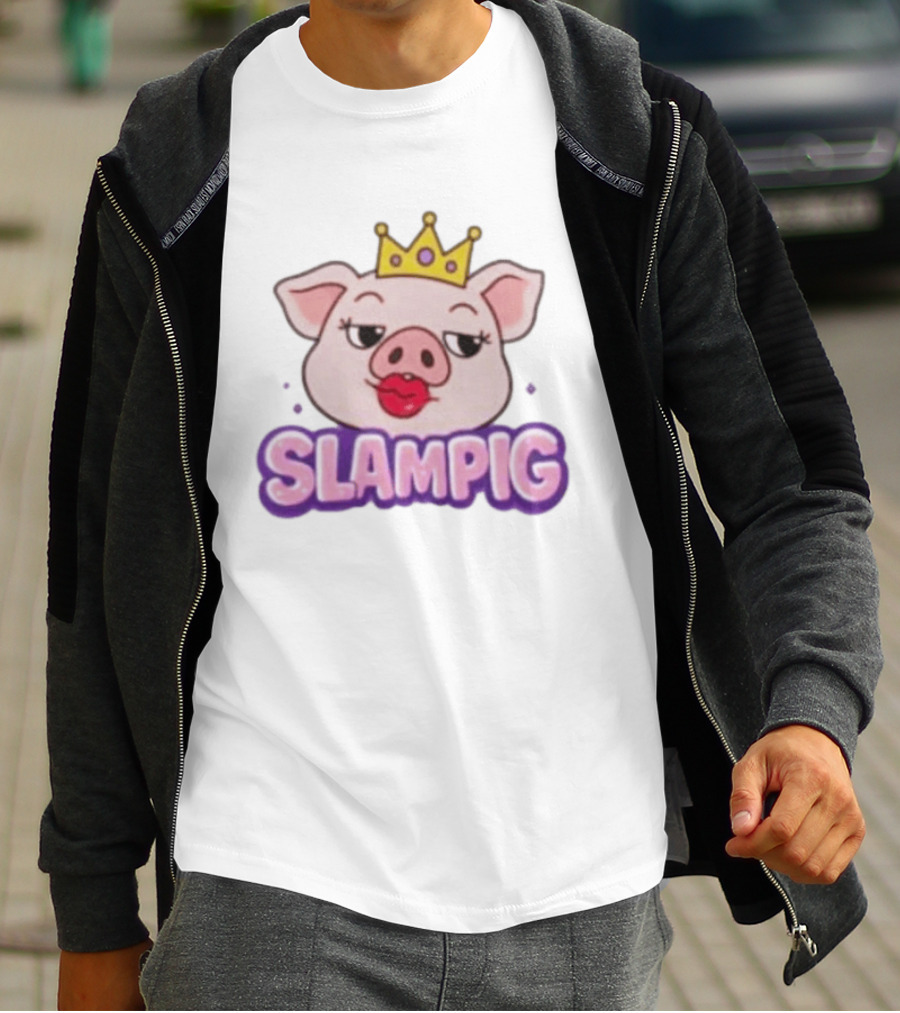 Slam Pig Princess Crown Cartoon With Kissy Lips T-Shirt