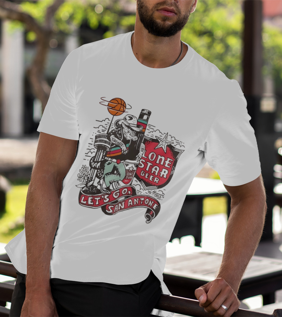Lone Star Beer Let's Go San Antone Basketball Skyline T-Shirt