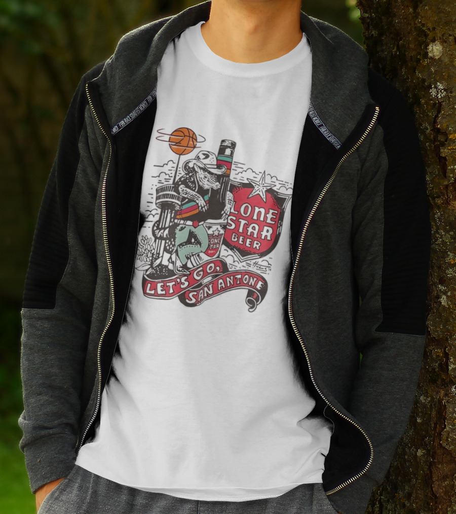 Lone Star Beer Let's Go San Antone Basketball Skyline T-Shirt