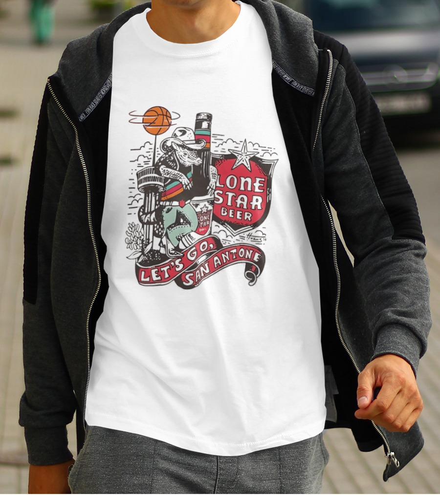 Lone Star Beer Let's Go San Antone Basketball Skyline T-Shirt