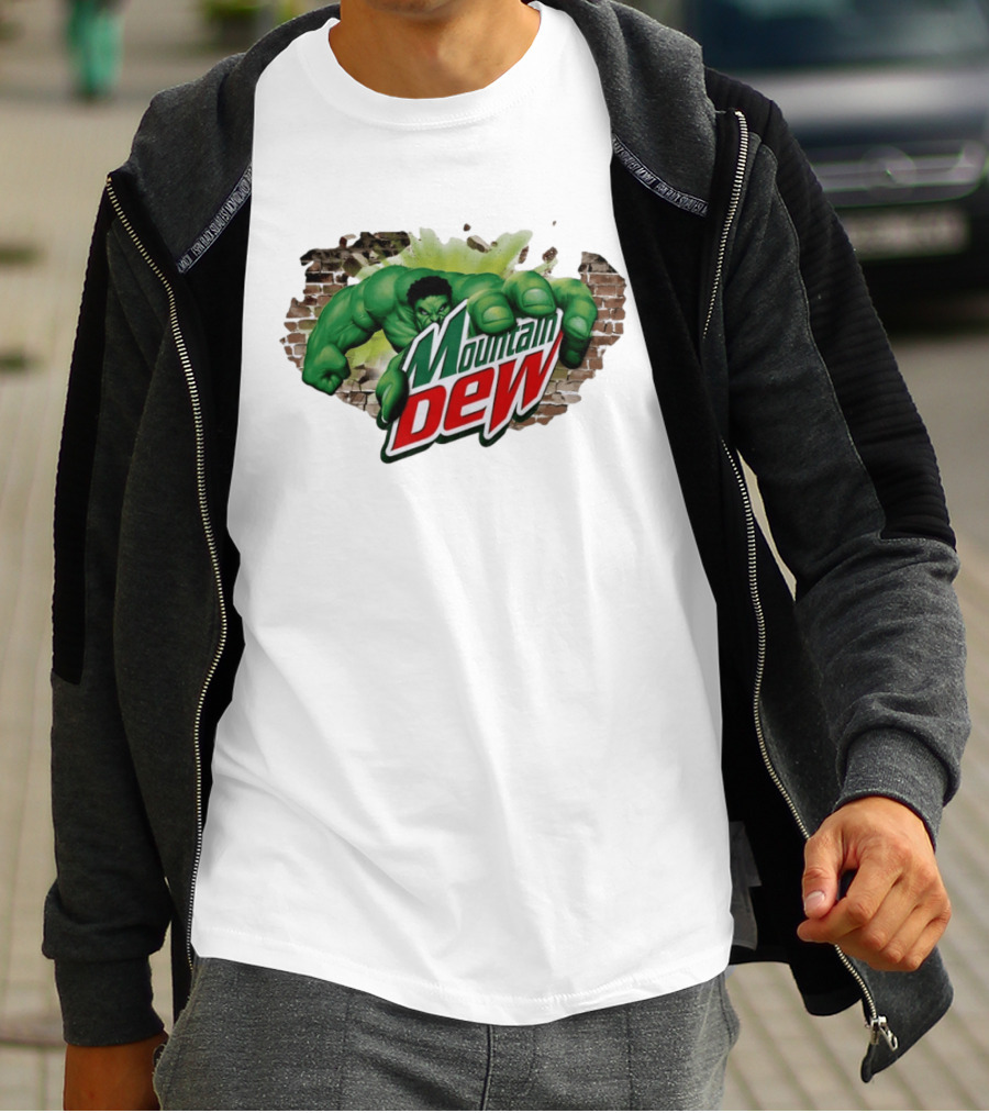 Hulk Smashing Through Brick Wall Mountain Dew Collaboration T-Shirt