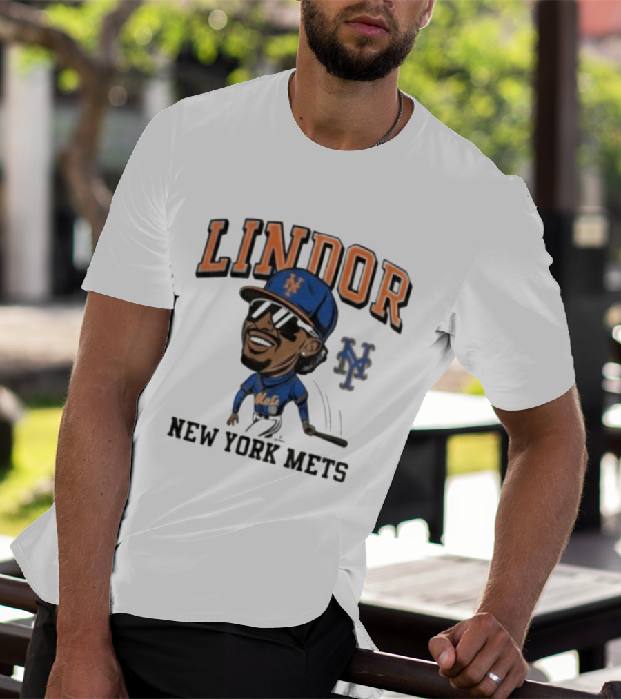 Lindor New York Mets 26 Caricature Baseball Player With Cap T-Shirt