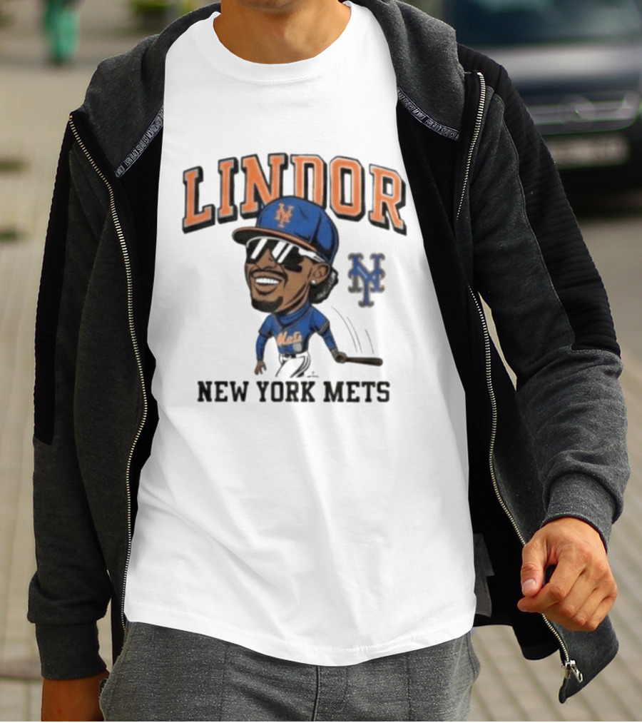 Lindor New York Mets 26 Caricature Baseball Player With Cap T-Shirt