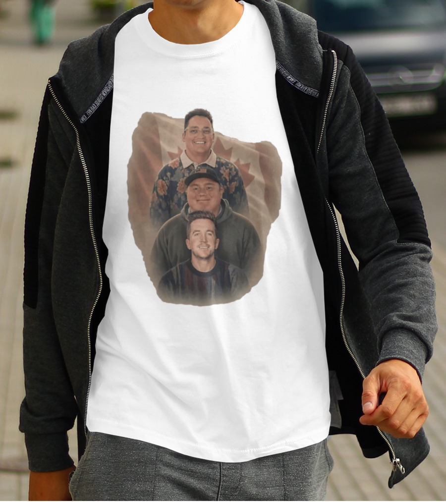 Three Smiling Men David Moss Devin Olsen Canadian Pride Flag T-Shirt