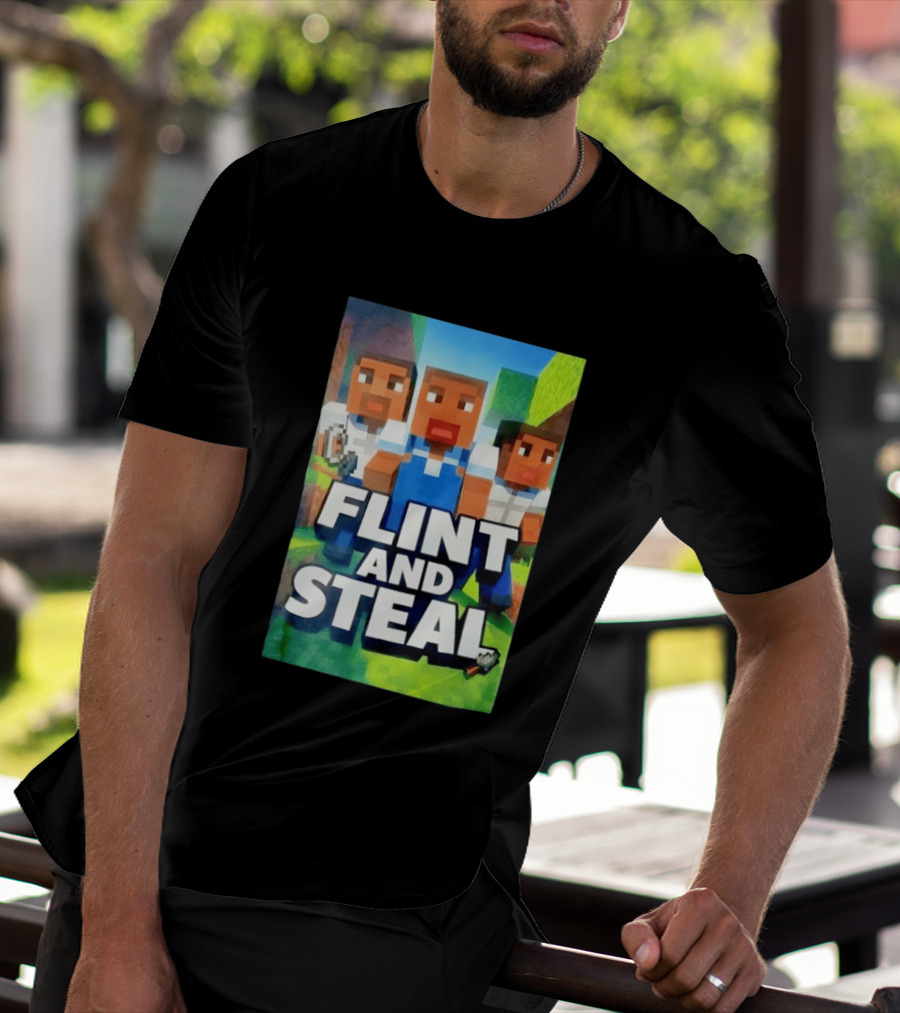 Flint And Steal Blocky Adventure Pixel Characters T-Shirt