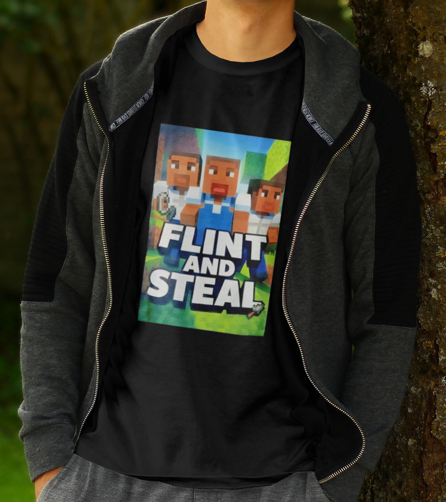 Flint And Steal Blocky Adventure Pixel Characters T-Shirt