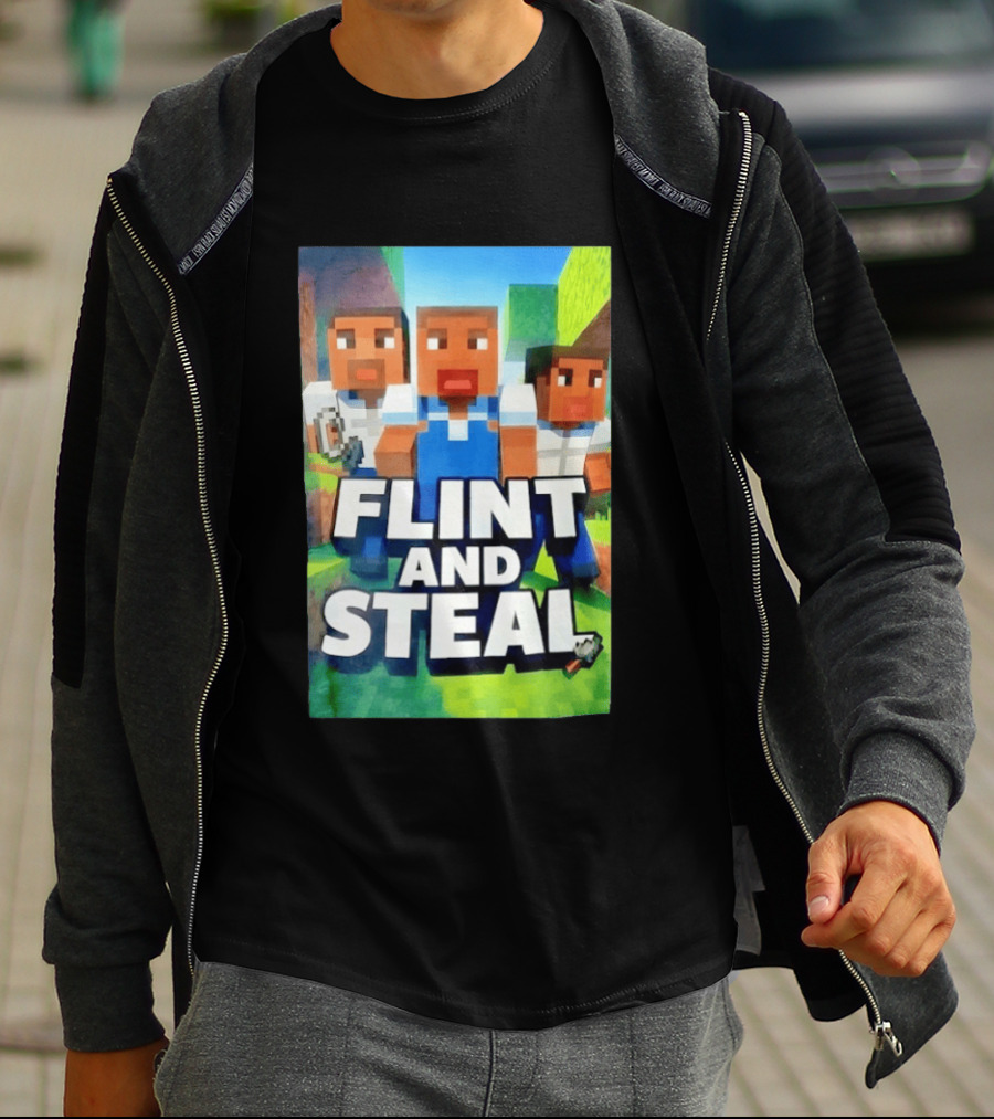 Flint And Steal Blocky Adventure Pixel Characters T-Shirt