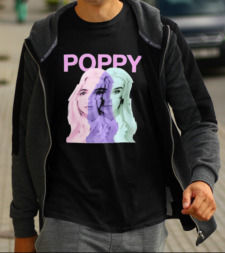 Poppy Digital Muse Glitch Faces Tricolor T-Shirt