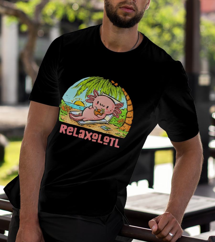 Relaxolotl Beach Vacation Vibes With Axolotl And Palm Trees T-Shirt