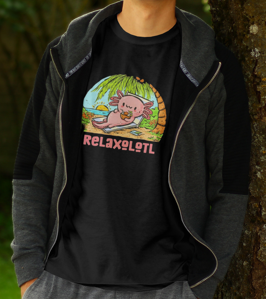Relaxolotl Beach Vacation Vibes With Axolotl And Palm Trees T-Shirt