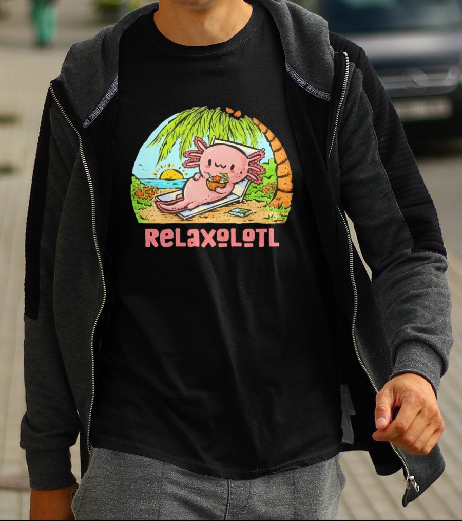 Relaxolotl Beach Vacation Vibes With Axolotl And Palm Trees T-Shirt
