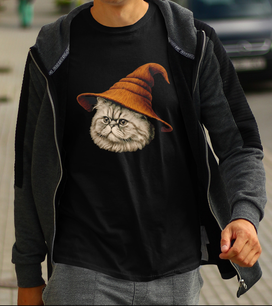Beanie Cat Wizard Cartoon Plush Orange Hat Feline T-Shirt
