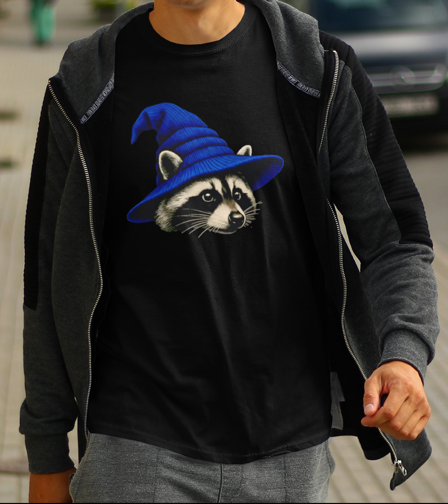 Beanie Raccoon Wizard Cartoon Blue Hat T-Shirt