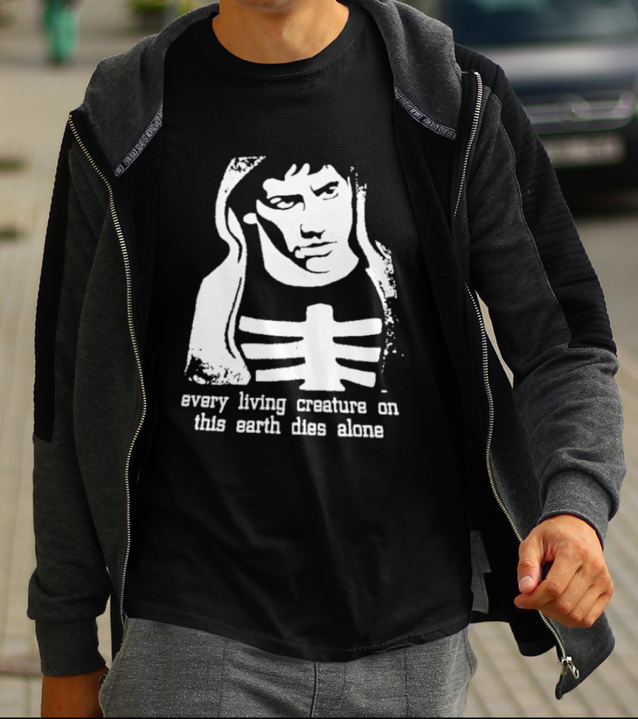 Every Living Creature On This Earth Dies Alone Hooded Man Rib Cage Existential T-Shirt