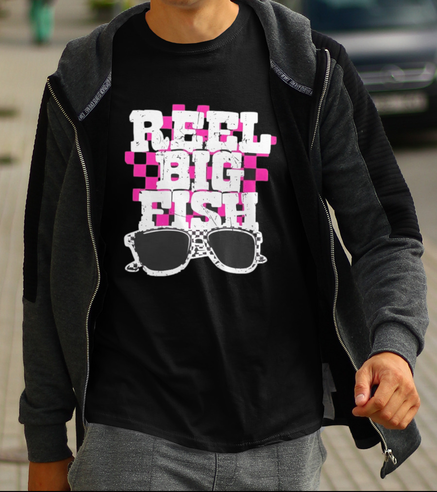 Reel Big Fish Checkered Sunglasses Pink Checkerboard T-Shirt