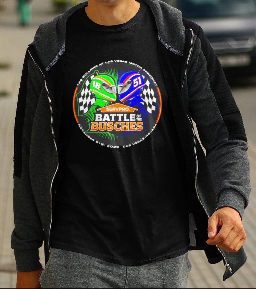 SERVPRO Battle Of The Busches Las Vegas Motor Speedway November 2023 Racing Helmets 18 Vs 51 Checkered Flags T-Shirt